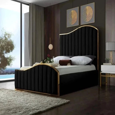Aisre Upholstered Bed With Storage In Suede - A Crown Furniture