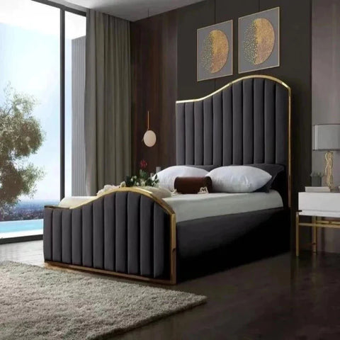 Aisre Upholstered Bed With Storage In Suede - A Crown Furniture