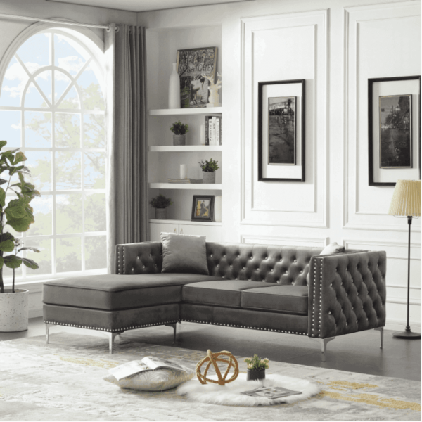 Badandun Grey Chesterfield Sectional Sofa Set - A Crown Furniture