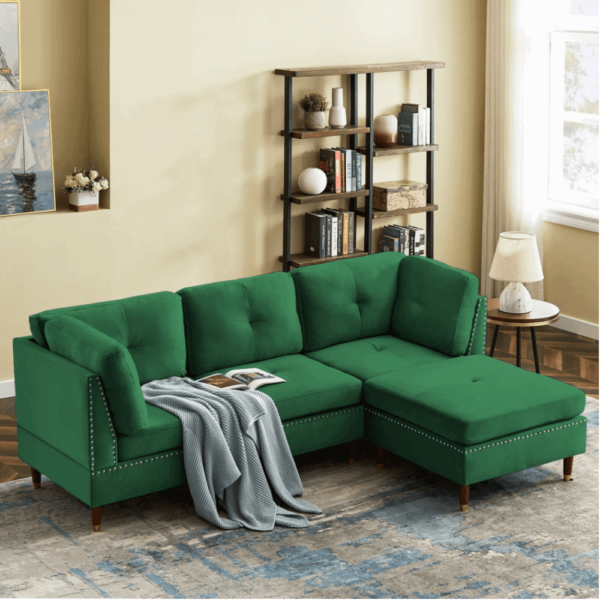 Berkeley Sectional Suede Sofa Set With Ottoman