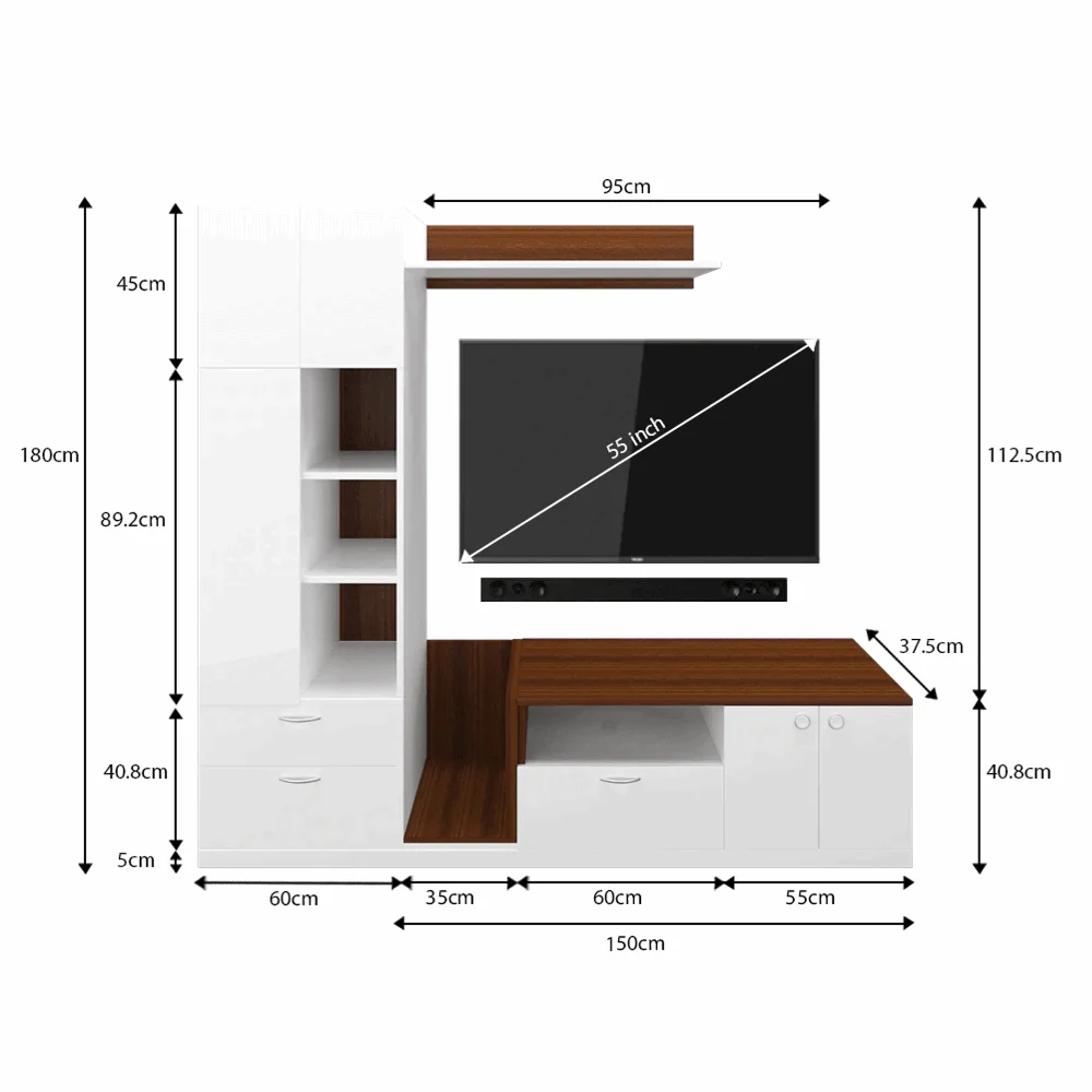 Astral Tv Panel- Walnut & Frosty White- Upto 55 Inches Tv