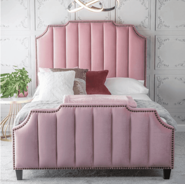 Sprague Upholstered Bed With Storage In Pink Suede - A Crown Furniture