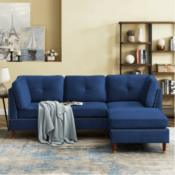 Berkeley Sectional Suede Sofa Set With Ottoman