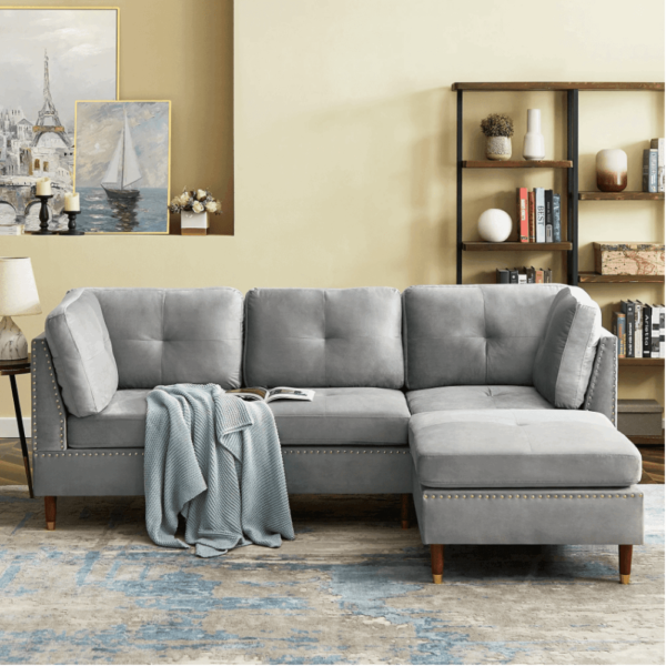 Berkeley Sectional Suede Sofa Set With Ottoman