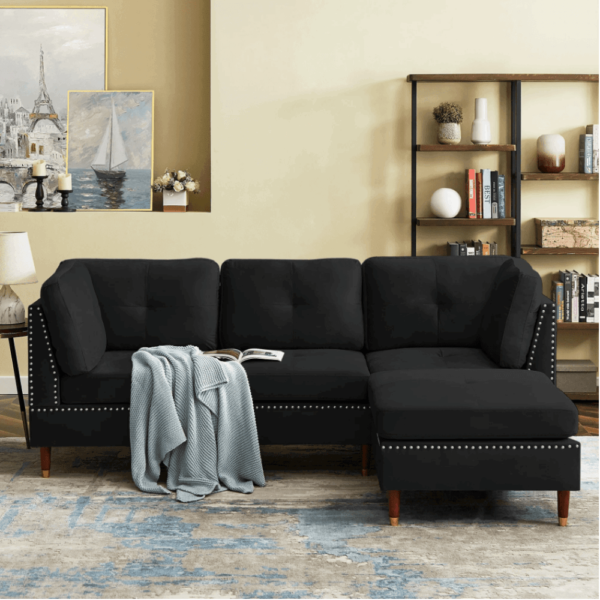 Berkeley Sectional Suede Sofa Set With Ottoman