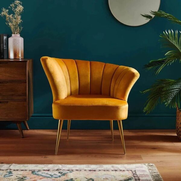 Soliloquy Shell Designer Orange Velvet Lounge Chair - A Crown Furniture