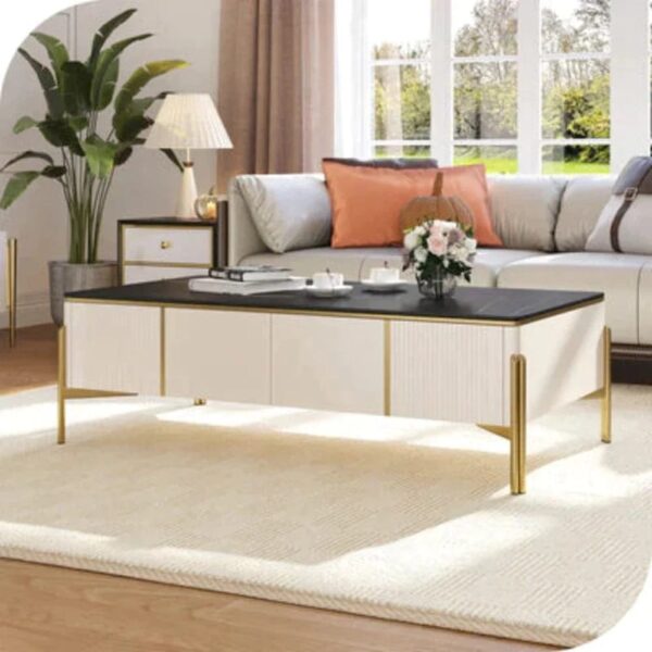 Elysian White Centre Table With Ss Frame- Gold & Marble Top - A Crown Furniture