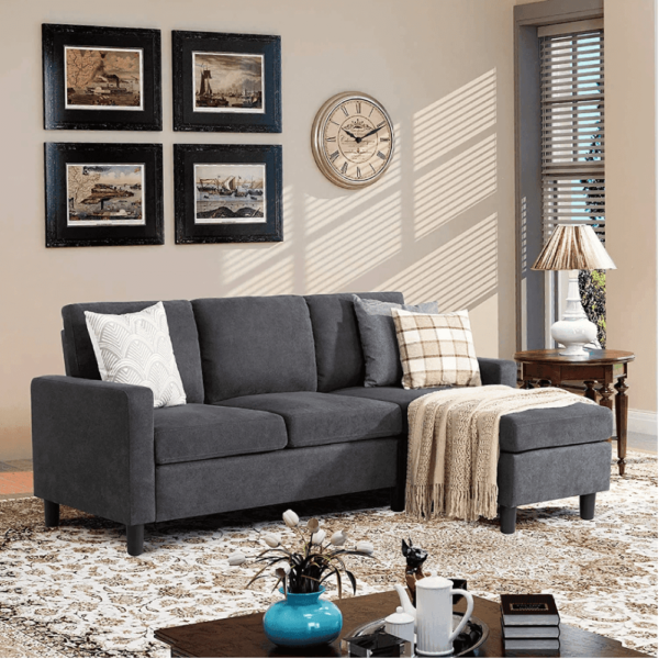 Rainich Linen Upholstered L-Shaped Sectional Sofa - A Crown Furniture