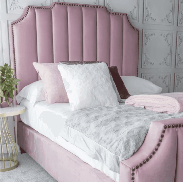 Sprague Upholstered Bed With Storage In Pink Suede - A Crown Furniture