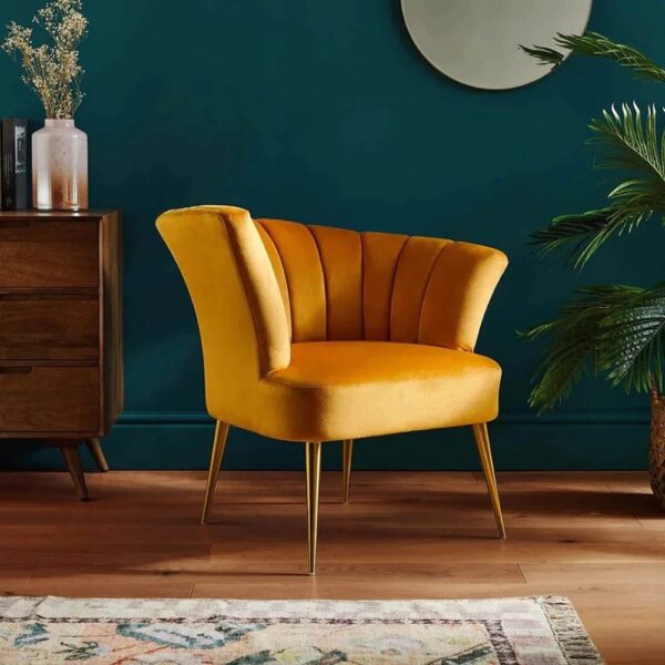 Soliloquy Shell Designer Orange Velvet Lounge Chair - A Crown Furniture