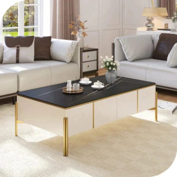 Elysian White Centre Table With Ss Frame- Gold & Marble Top - A Crown Furniture