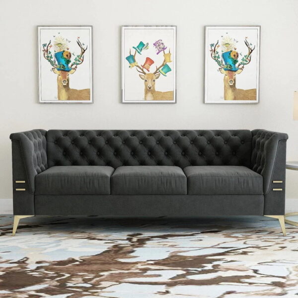 Knodd Chesterfield Sofa Set In Suede - A Crown Furniture