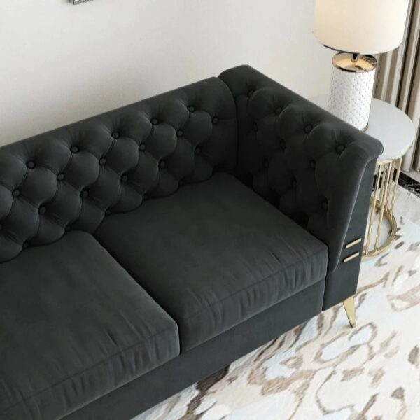 Knodd Chesterfield Sofa Set In Suede - A Crown Furniture