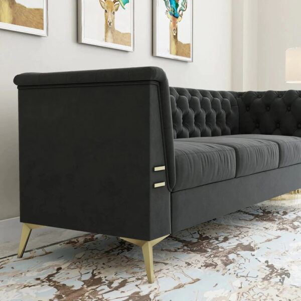 Knodd Chesterfield Sofa Set In Suede - A Crown Furniture