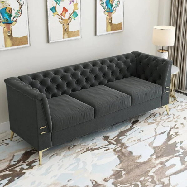 Knodd Chesterfield Sofa Set In Suede - A Crown Furniture