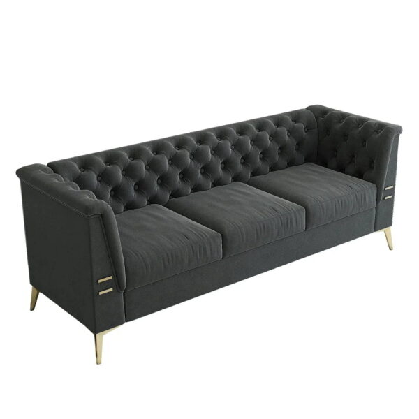 Knodd Chesterfield Sofa Set In Suede - A Crown Furniture