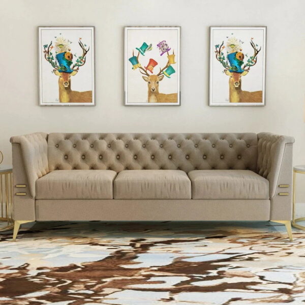 Knodd Chesterfield Sofa Set In Suede - A Crown Furniture