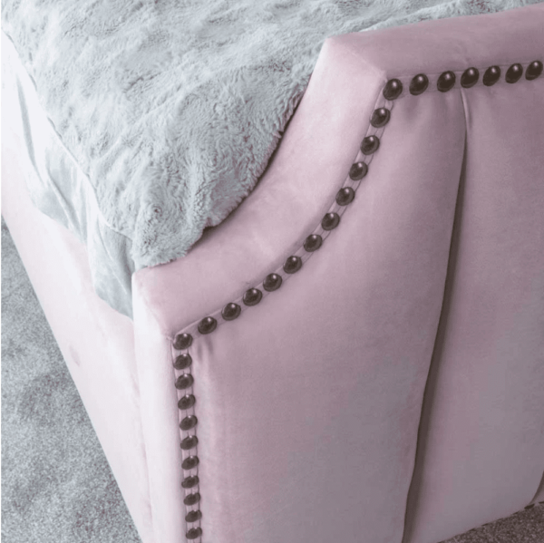 Sprague Upholstered Bed With Storage In Pink Suede - A Crown Furniture