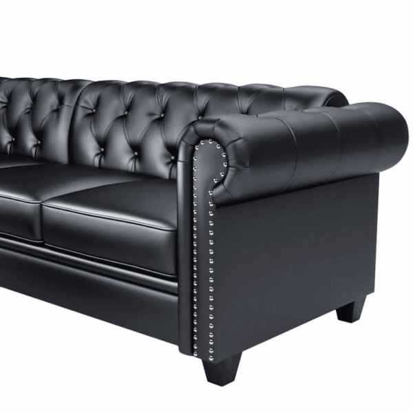 Cabar Sectional Sofa Set In Pu Leather In Black Color With Ottoman