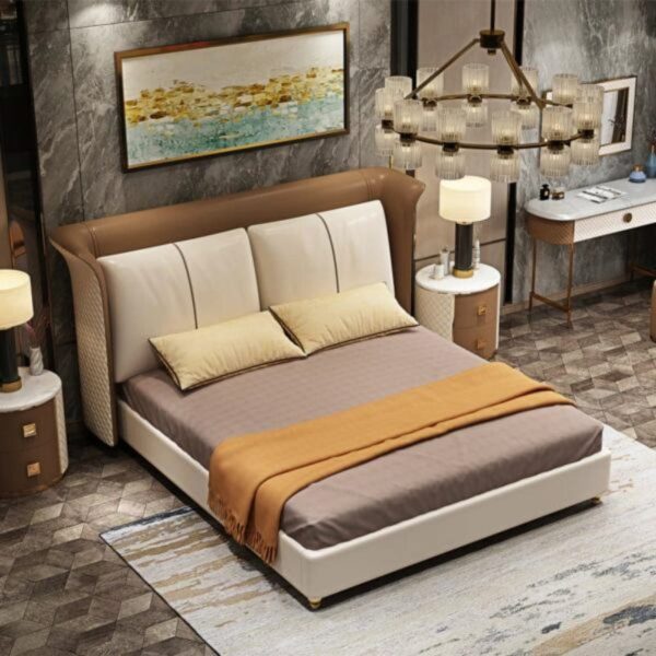 Scud Luxury Upholstered Bed In Leatherette - A Crown Furniture