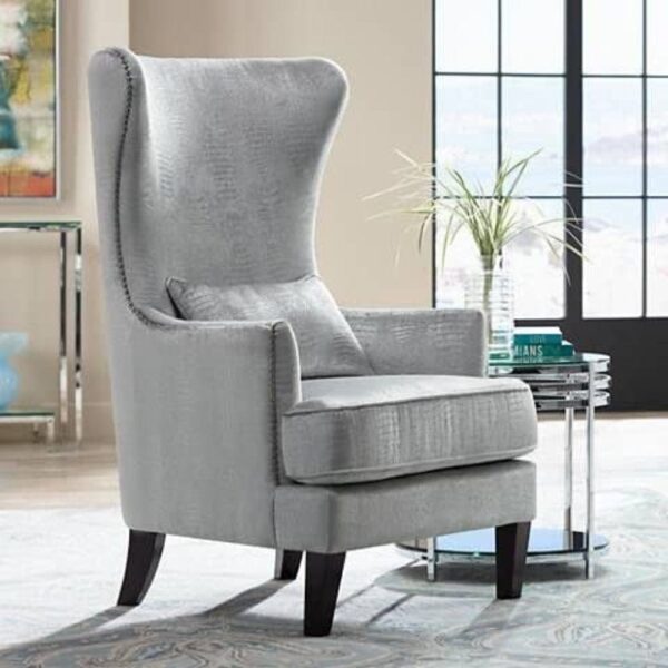 Murtera High Back Wing Chair In Silver Color - A Crown Furniture