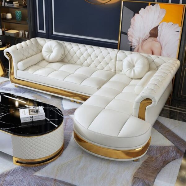 Biod Premium Modern Sofa Set In Beige Leatherette - A Crown Furniture