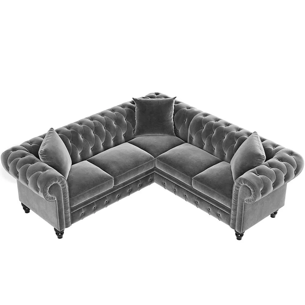 Kisper Chesterfield Sectional Sofa Set in Grey Colour - A Crown Furniture