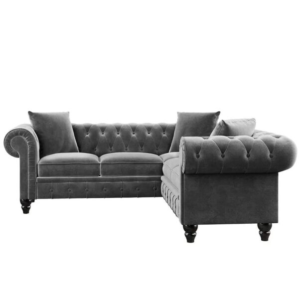 Kisper Chesterfield Sectional Sofa Set in Grey Colour - A Crown Furniture