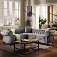 Kisper Chesterfield Sectional Sofa Set in Grey Colour - A Crown Furniture