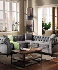 Kisper Chesterfield Sectional Sofa Set in Grey Colour - A Crown Furniture