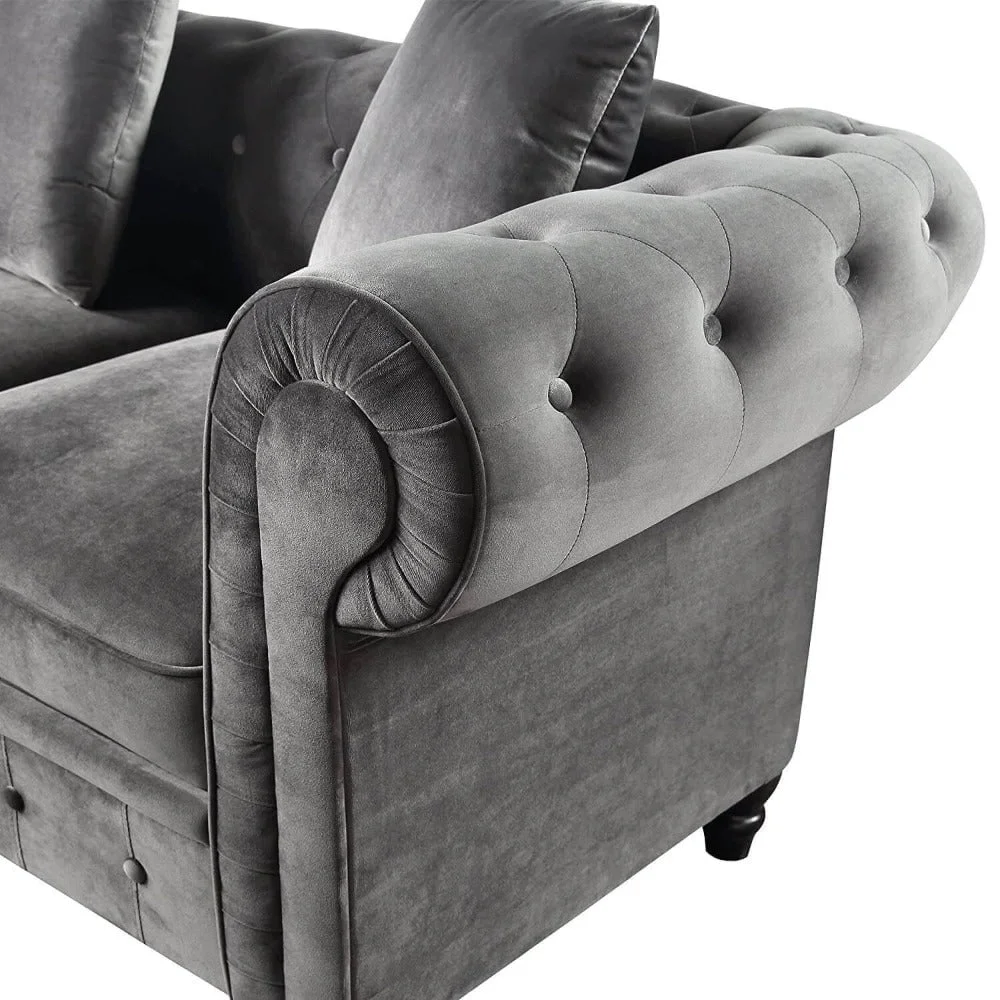 Kisper Chesterfield Sectional Sofa Set in Grey Colour - A Crown Furniture