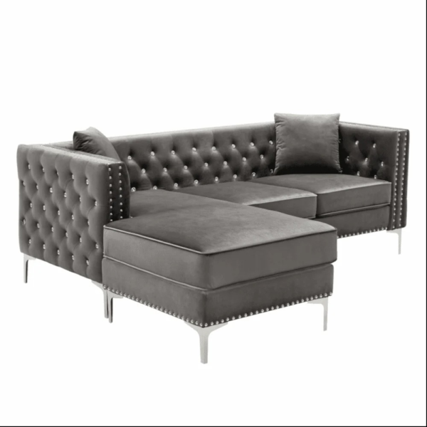 Badandun Grey Chesterfield Sectional Sofa Set - A Crown Furniture