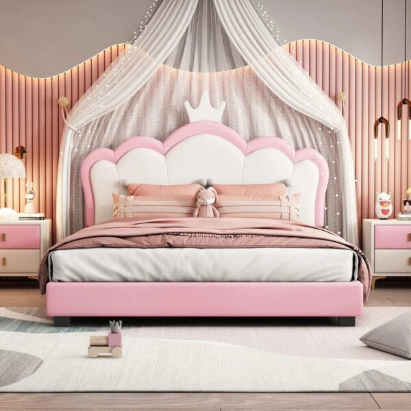 Garin Princess Upholstered Bed Without Storage In Pink Suede - A Crown Furniture