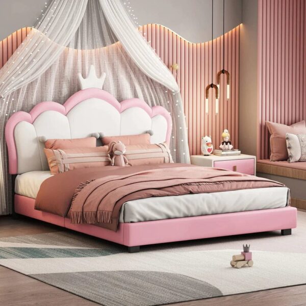 Garin Princess Upholstered Bed Without Storage In Pink Suede - A Crown Furniture