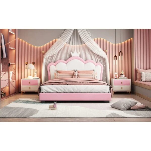 Garin Princess Upholstered Bed Without Storage In Pink Suede - A Crown Furniture