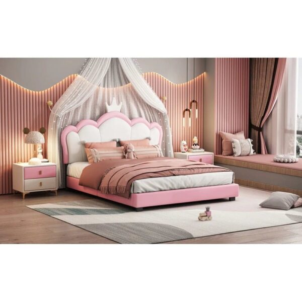 Garin Princess Upholstered Bed Without Storage In Pink Suede - A Crown Furniture