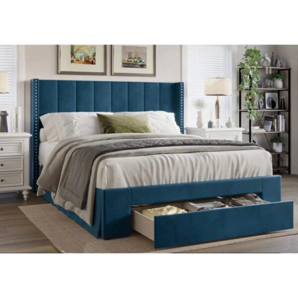 Patroon Uniline Upholstered Bed With Drawer Storage In Suede - A Crown Furniture