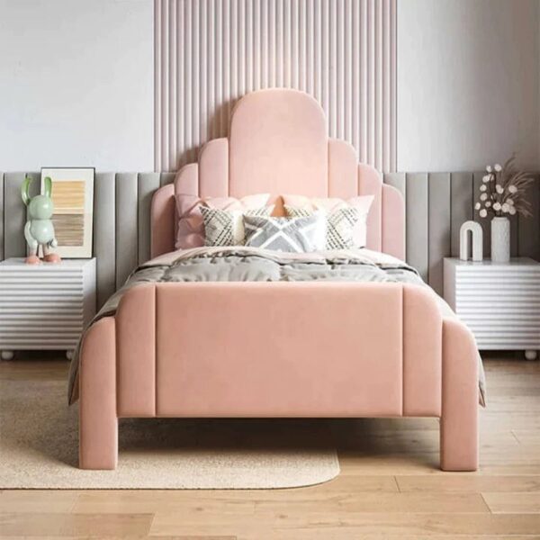 Tsabhail Upholstered Bed Without Storage In Peach Suede - A Crown Furniture