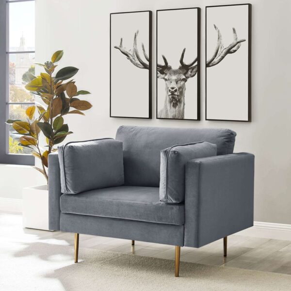 Alza Grey Velvet Fabric Armchair