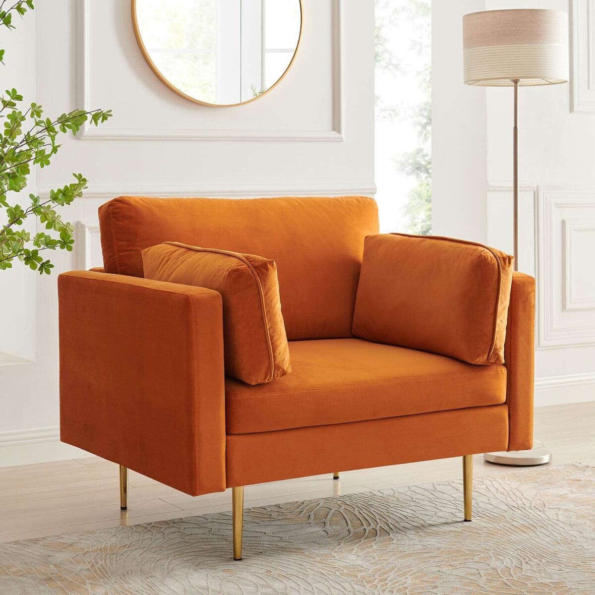 Alza Orange Velvet Fabric Armchair
