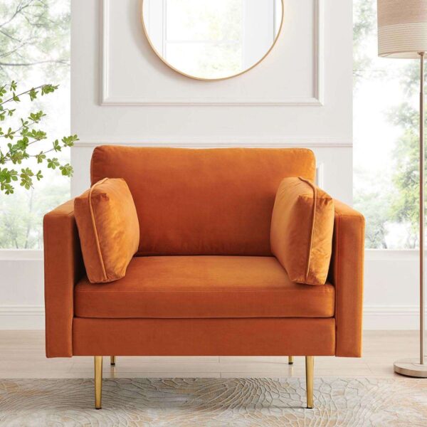 Alza Orange Velvet Fabric Armchair