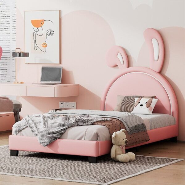 Benwiskin Bunny Upholstered Bed Without Storage In Pink Suede - A Crown Furniture