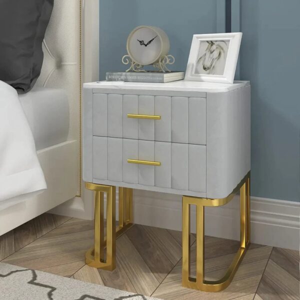 Bharrain Side Table In 2 Drawers In Ss Frame - A Crown Furniture