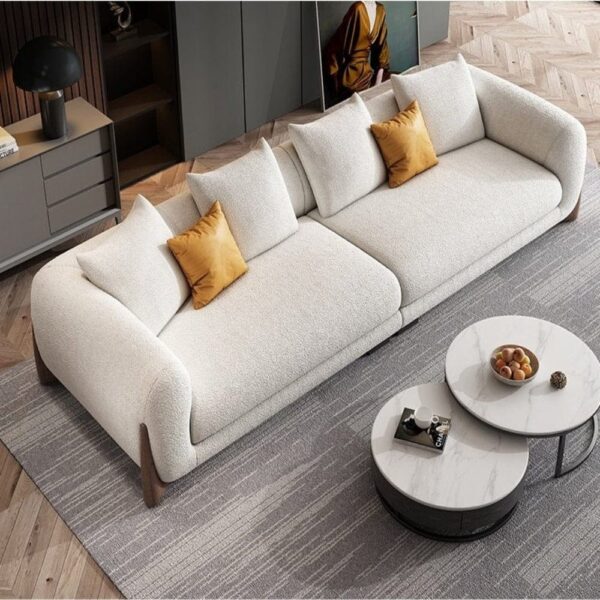 Karlstad Premium Modern Sofa Set In Off White Towel Cloth - A Crown Furniture