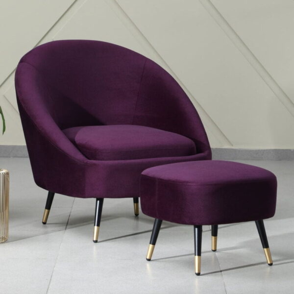 Cornaccia Velvet Finish Barrel Chair With Foot Stool In Wine Colour - A Crown Furniture