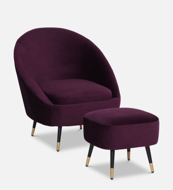 Cornaccia Velvet Finish Barrel Chair With Foot Stool In Wine Colour - A Crown Furniture