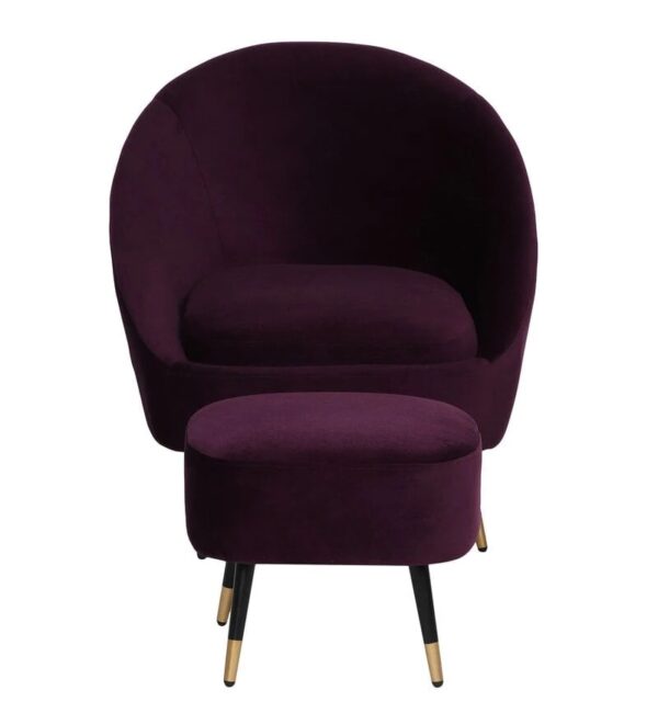 Cornaccia Velvet Finish Barrel Chair With Foot Stool In Wine Colour - A Crown Furniture