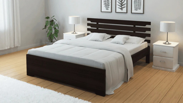 Shark Wooden Bed without Storage in Walnut Finish - A Crown Furniture