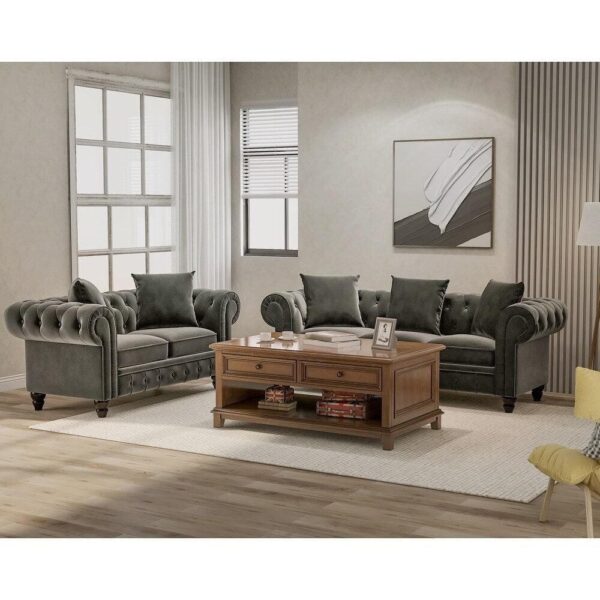 Energisk Line Chesterfield Sofa Set In Grey - A Crown Furniture