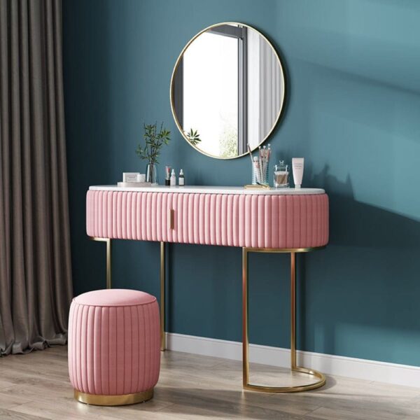 Seekopfe Dressing Table With Ottoman In Stainless Steel - Gold - A Crown Furniture